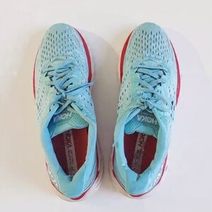 Hoka Light Blue with Red Accents Running Shoes Size 11B.